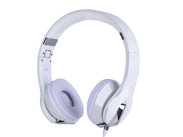 Fashionable headphones with microphone, foldable design with detachable cable for convenience. 
