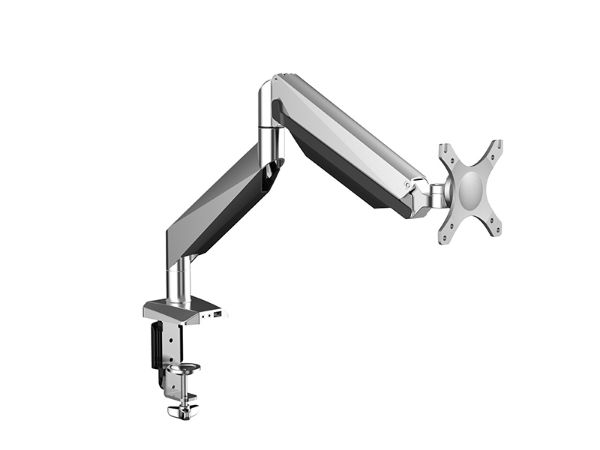 Height adjustable, articulating arm monitor stand with gas spring hovering system.