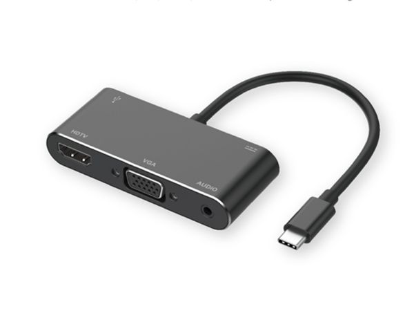 Connect an extra monitor to your laptop or desktop by USB-C with either VGA or HDMI