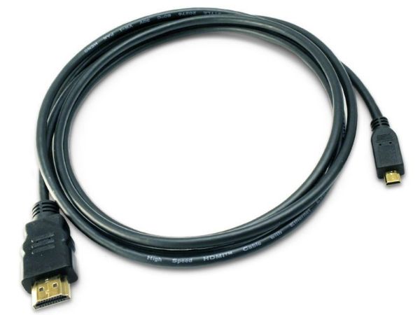 Micro HDMI to HDMI Cable allowing small form factor desktops computers, laptops and cameras to be connected to monitors, televisions and projectors
