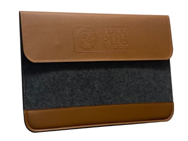 Grey and Brown Leather Style Sleeve designed for 15 inch Laptops.