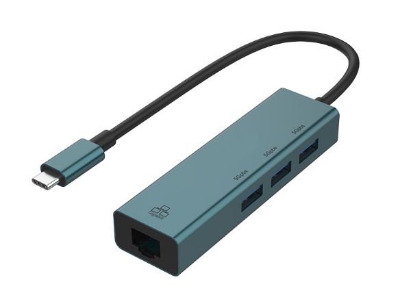 USB-C 3 PORT USB Hub with Ethernet Port for connecting extra devices to your laptop or desktop.